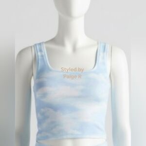 💕NWT SKIMS Cotton Rib Tank BLUE QUARTZ CLOUD ☁️  PRINT Ribbed Top S